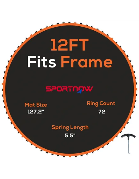 SPORTNOW Replacement Trampoline Mat with Spring Pull Tool, 72 V-Hooks, for 12ft Trampoline using 14cm Springs, Orange