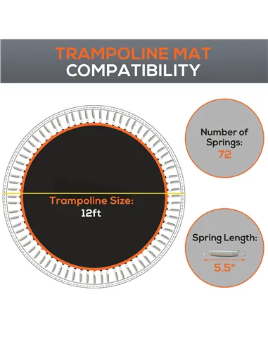 SPORTNOW Replacement Trampoline Mat with Spring Pull Tool, 72 V-Hooks, for 12ft Trampoline using 14cm Springs, Orange