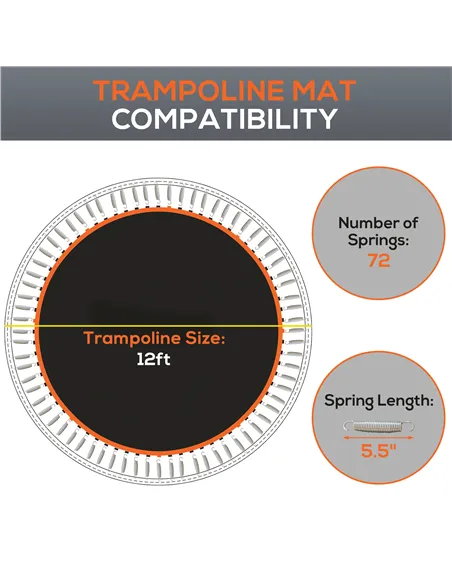 SPORTNOW Replacement Trampoline Mat with Spring Pull Tool, 72 V-Hooks, for 12ft Trampoline using 14cm Springs, Orange