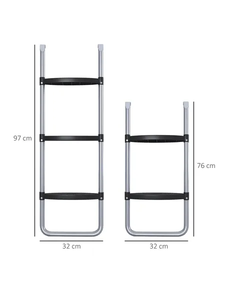 SPORTNOW Galvanised Steel Trampoline Ladder, 2 Steps/3 Steps Outdoor Trampoline Accessories for 6ft, 8ft, 10ft, 12ft, 13ft, 14ft