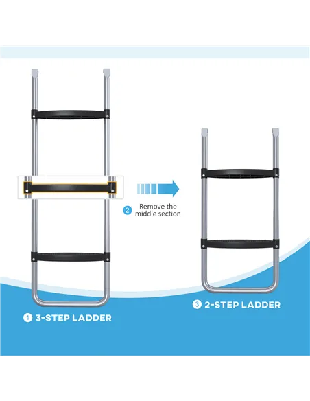 SPORTNOW Galvanised Steel Trampoline Ladder, 2 Steps/3 Steps Outdoor Trampoline Accessories for 6ft, 8ft, 10ft, 12ft, 13ft, 14ft