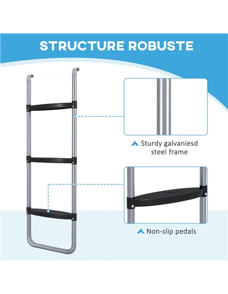 SPORTNOW Galvanised Steel Trampoline Ladder, 2 Steps/3 Steps Outdoor Trampoline Accessories for 6ft, 8ft, 10ft, 12ft, 13ft, 14ft