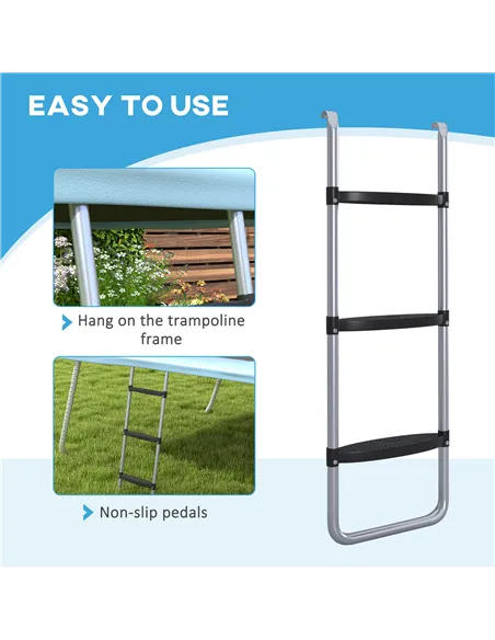SPORTNOW Galvanised Steel Trampoline Ladder, 2 Steps/3 Steps Outdoor Trampoline Accessories for 6ft, 8ft, 10ft, 12ft, 13ft, 14ft