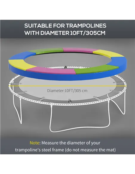 SPORTNOW 10FT Trampoline Spring Cover, Plastic Trampoline Pad Replacement with Elastic Cord, Waterproof, UV Resistant and Tear-R