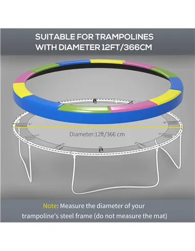 SPORTNOW 12FT Trampoline Spring Cover, Plastic Trampoline Pad Replacement with Elastic Cord, Waterproof, UV Resistant and Tear-R
