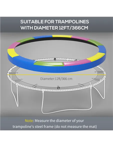 SPORTNOW 12FT Trampoline Spring Cover, Plastic Trampoline Pad Replacement with Elastic Cord, Waterproof, UV Resistant and Tear-R
