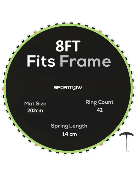 SPORTNOW Trampoline Replacement Mat with Spring Pull Tool, 42 V-Hooks, for 8ft Trampoline using 14cm Springs, Green