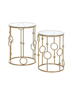 HOMCOM Round Coffee Tables Set of 2, Gold Nesting Side End Tables with Tempered Glass Top, Steel Frame for Living Room, Gold