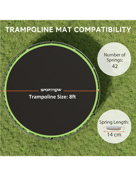 SPORTNOW Trampoline Replacement Mat with Spring Pull Tool, 42 V-Hooks, for 8ft Trampoline using 14cm Springs, Green