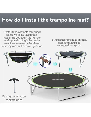 SPORTNOW Trampoline Replacement Mat with Spring Pull Tool, 42 V-Hooks, for 8ft Trampoline using 14cm Springs, Green