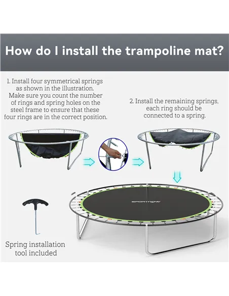 SPORTNOW Trampoline Replacement Mat with Spring Pull Tool, 42 V-Hooks, for 8ft Trampoline using 14cm Springs, Green