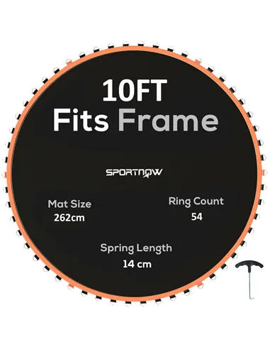 SPORTNOW Trampoline Replacement Mat with Spring Pull Tool, 54 V-Hooks, for 10ft Trampoline using 14cm Springs, Orange