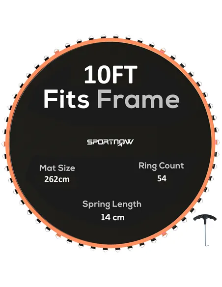 SPORTNOW Trampoline Replacement Mat with Spring Pull Tool, 54 V-Hooks, for 10ft Trampoline using 14cm Springs, Orange