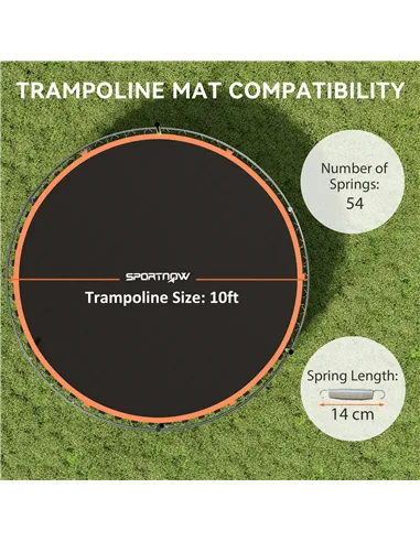 SPORTNOW Trampoline Replacement Mat with Spring Pull Tool, 54 V-Hooks, for 10ft Trampoline using 14cm Springs, Orange