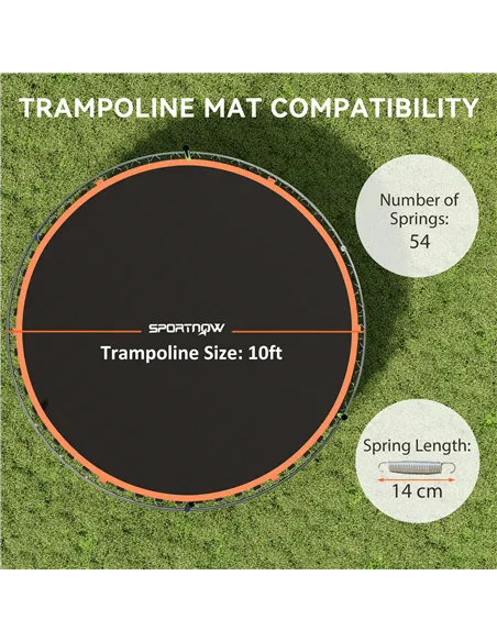 SPORTNOW Trampoline Replacement Mat with Spring Pull Tool, 54 V-Hooks, for 10ft Trampoline using 14cm Springs, Orange