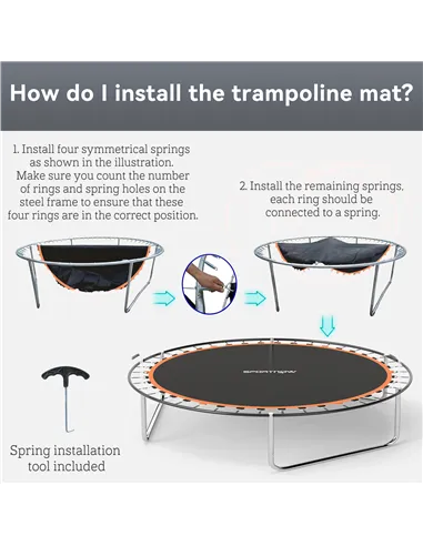 SPORTNOW Trampoline Replacement Mat with Spring Pull Tool, 54 V-Hooks, for 10ft Trampoline using 14cm Springs, Orange