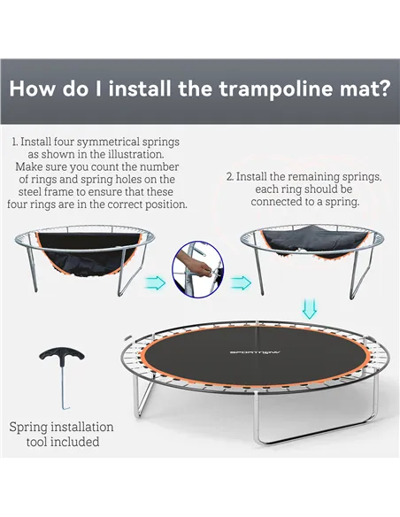 SPORTNOW Trampoline Replacement Mat with Spring Pull Tool, 54 V-Hooks, for 10ft Trampoline using 14cm Springs, Orange