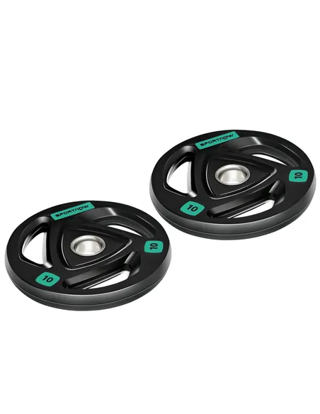 SPORTNOW Two 10kg Olympic Weight Plates, Tri-Grip Rubber-Coated Barbell Weights, with 5cm Holes, for Home, Gym, Office