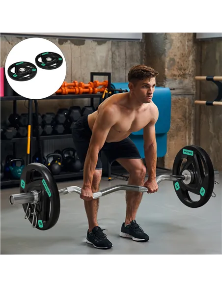 SPORTNOW Two 10kg Olympic Weight Plates, Tri-Grip Rubber-Coated Barbell Weights, with 5cm Holes, for Home, Gym, Office