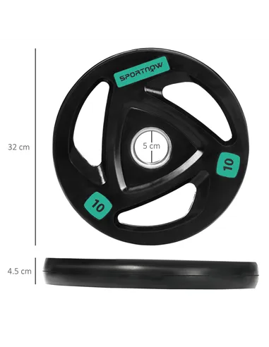 SPORTNOW Two 10kg Olympic Weight Plates, Tri-Grip Rubber-Coated Barbell Weights, with 5cm Holes, for Home, Gym, Office