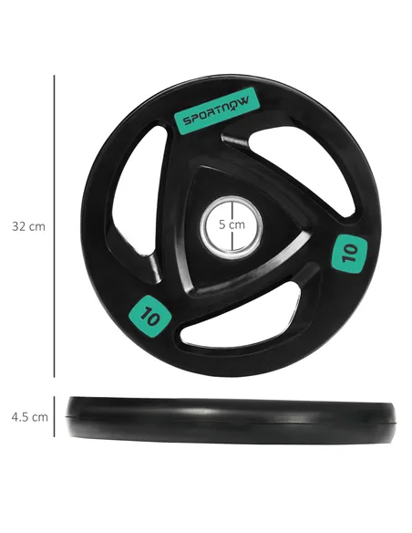 SPORTNOW Two 10kg Olympic Weight Plates, Tri-Grip Rubber-Coated Barbell Weights, with 5cm Holes, for Home, Gym, Office