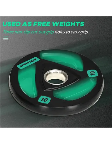 SPORTNOW Two 10kg Olympic Weight Plates, Tri-Grip Rubber-Coated Barbell Weights, with 5cm Holes, for Home, Gym, Office