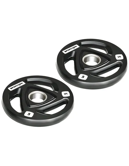 SPORTNOW Two 5kg Olympic Weight Plates, Tri-Grip Rubber-Coated Barbell Weights, with 5cm Holes, for Home, Gym, Office