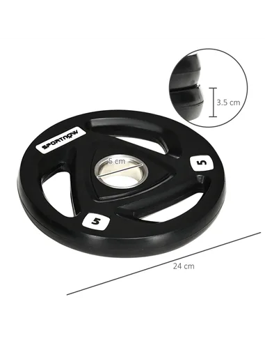 SPORTNOW Two 5kg Olympic Weight Plates, Tri-Grip Rubber-Coated Barbell Weights, with 5cm Holes, for Home, Gym, Office