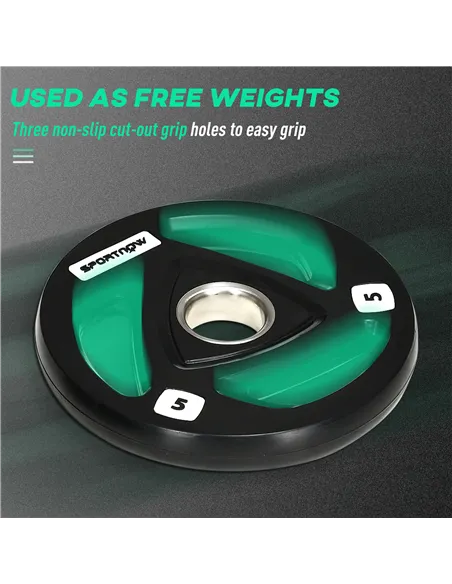 SPORTNOW Two 5kg Olympic Weight Plates, Tri-Grip Rubber-Coated Barbell Weights, with 5cm Holes, for Home, Gym, Office