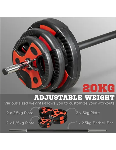 SPORTNOW 20kg Adjustable Barbell Weights Set for Home Gym, Strength Training