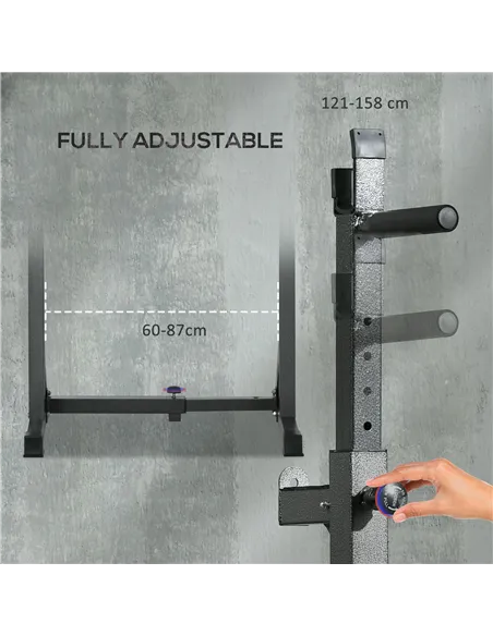 SPORTNOW Heavy Duty Barbell Squat Rack, Adjustable and Multifunctional Weight Power Stand, for Home, Gym - Black