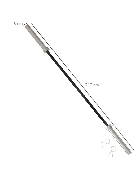 SPORTNOW 210cm Olympic Barbell Bar for 5cm Weight Plates, with Spring Clips, 19kg