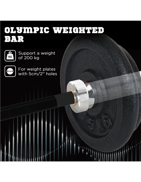 SPORTNOW 210cm Olympic Barbell Bar for 5cm Weight Plates, with Spring Clips, 19kg
