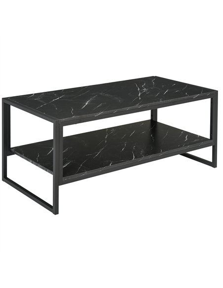 HOMCOM Coffee Table, Two-Tier Faux Marble Effect Centre Table with Metal Frame and Storage Shelf for Living Room, 106 x 50 x 45c
