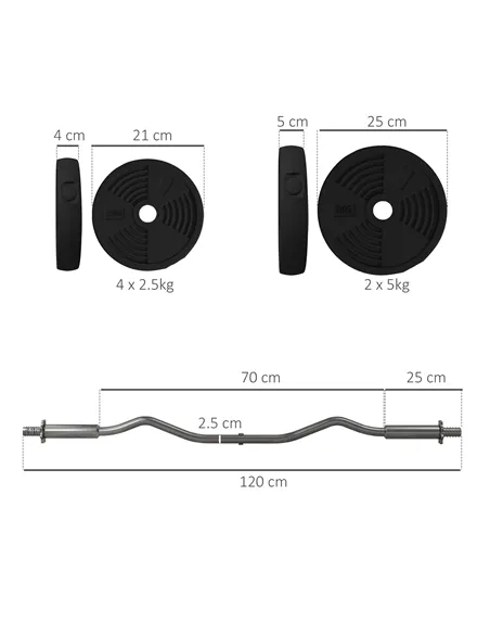 SPORTNOW 25kg Barbell Set, Adjustable Weights with Curl bar and Non-Slip Handle, for Women and Men Weight Lifting Training