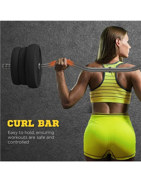 SPORTNOW 25kg Barbell Set, Adjustable Weights with Curl bar and Non-Slip Handle, for Women and Men Weight Lifting Training