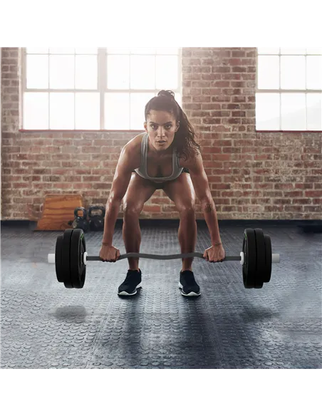 SPORTNOW Curl Bar with 30kg Weight Plates, Barbell Bar for 5cm Weight Plates, Home Gym Weight Lifting Bar, 120cm, 58kg