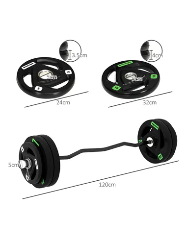 SPORTNOW Curl Bar with 30kg Weight Plates, Barbell Bar for 5cm Weight Plates, Home Gym Weight Lifting Bar, 120cm, 58kg