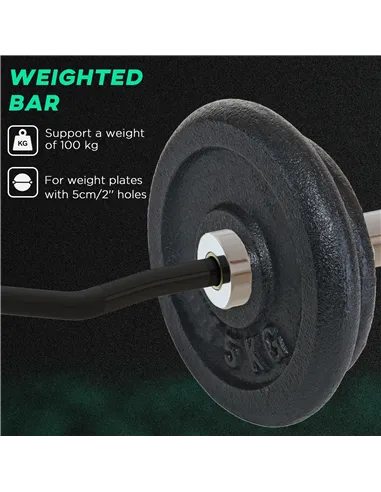 SPORTNOW Curl Bar with 30kg Weight Plates, Barbell Bar for 5cm Weight Plates, Home Gym Weight Lifting Bar, 120cm, 58kg