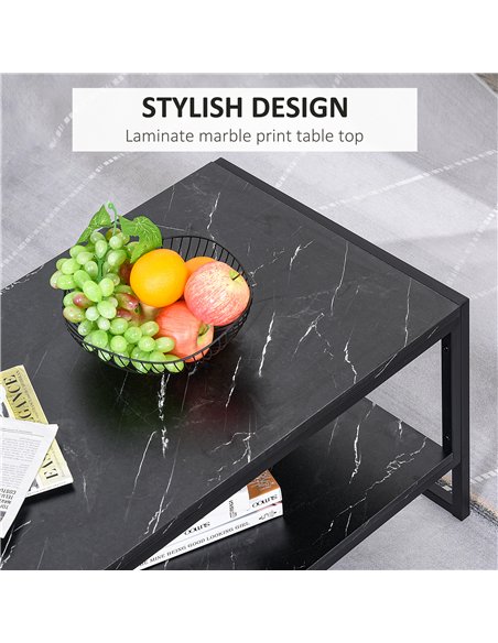 HOMCOM Coffee Table, Two-Tier Faux Marble Effect Centre Table with Metal Frame and Storage Shelf for Living Room, 106 x 50 x 45c