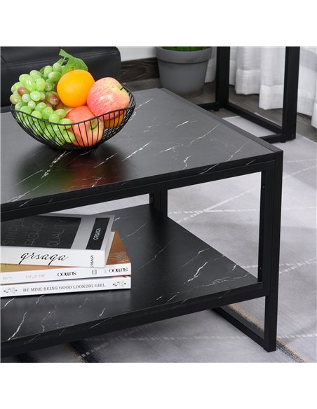 HOMCOM Coffee Table, Two-Tier Faux Marble Effect Centre Table with Metal Frame and Storage Shelf for Living Room, 106 x 50 x 45c
