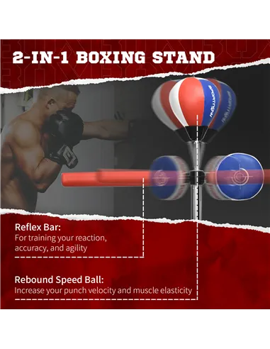 SPORTNOW Adjustable Speed Bag, Boxing Bag, with Sand, Reflex Bar, Punching Pad, Multicoloured