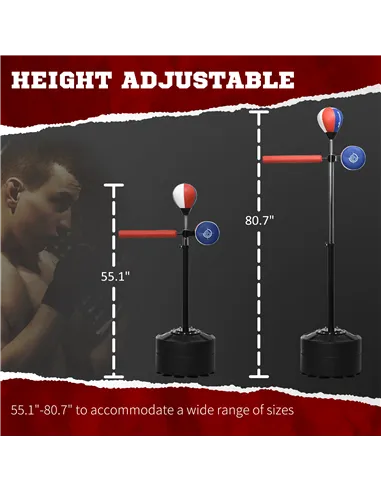 SPORTNOW Adjustable Speed Bag, Boxing Bag, with Sand, Reflex Bar, Punching Pad, Multicoloured