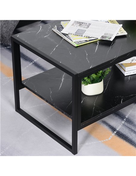 HOMCOM Coffee Table, Two-Tier Faux Marble Effect Centre Table with Metal Frame and Storage Shelf for Living Room, 106 x 50 x 45c