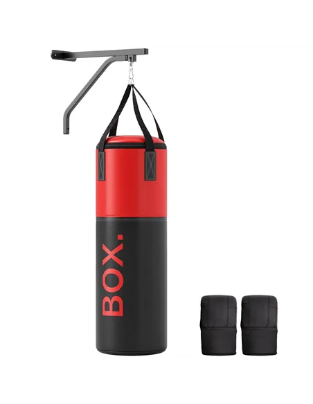 SPORTNOW Unfilled Punching Bag Set with Boxing Bag Bracket, Boxing Gloves, Hand Wraps and 360° Swivel Hook