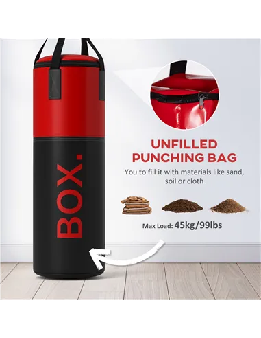 SPORTNOW Unfilled Punching Bag Set with Boxing Bag Bracket, Boxing Gloves, Hand Wraps and 360° Swivel Hook