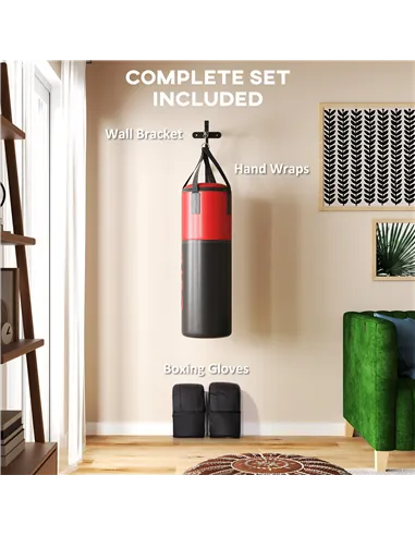 SPORTNOW Unfilled Punching Bag Set with Boxing Bag Bracket, Boxing Gloves, Hand Wraps and 360° Swivel Hook
