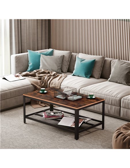 HOMCOM Coffee Table Industrial Side Table Living Room Table with Storage Shelf and Metal Frame for Home Office, 106L x 60W x 45H