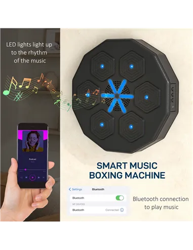 SPORTNOW Music Boxing Machine with Bluetooth Connection and LED Light Smart, Wall Mounted for Punching Beat Boxing Training