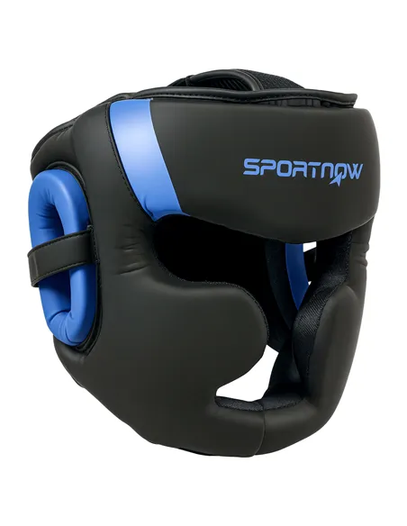 SPORTNOW Boxing Headguard w/ Adjustable Strap for Sparring, Kickboxing, MMA, Blue/Black